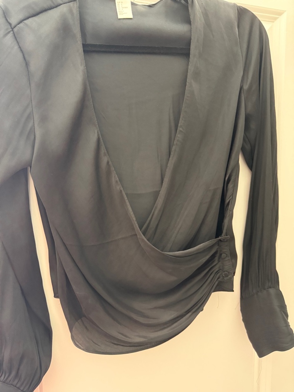 H&M Black Sheer Draped Wrap Blouse